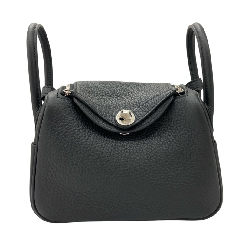 HERMES 愛馬仕 MINI LINDY K刻 皮革 肩背包 黑色 銀扣-1