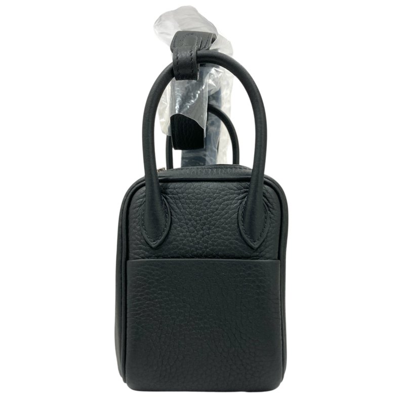 HERMES 愛馬仕 MINI LINDY K刻 皮革 肩背包 黑色 銀扣-3