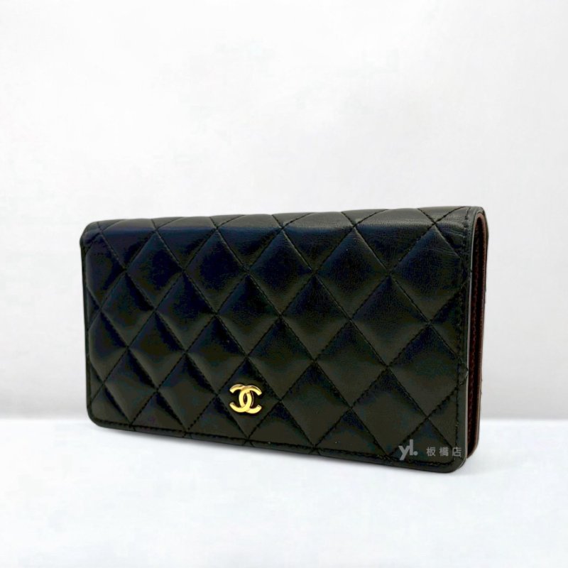 CHANEL皮夾 黑羊皮對開長夾A31509-1