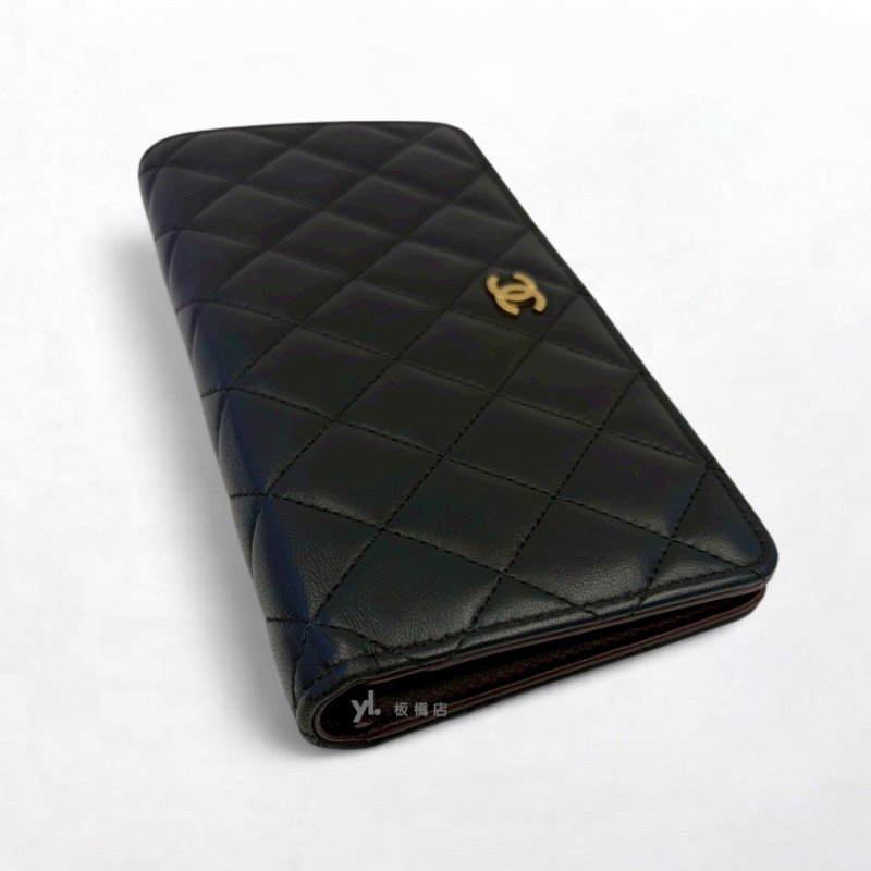 CHANEL皮夾 黑羊皮對開長夾A31509-7