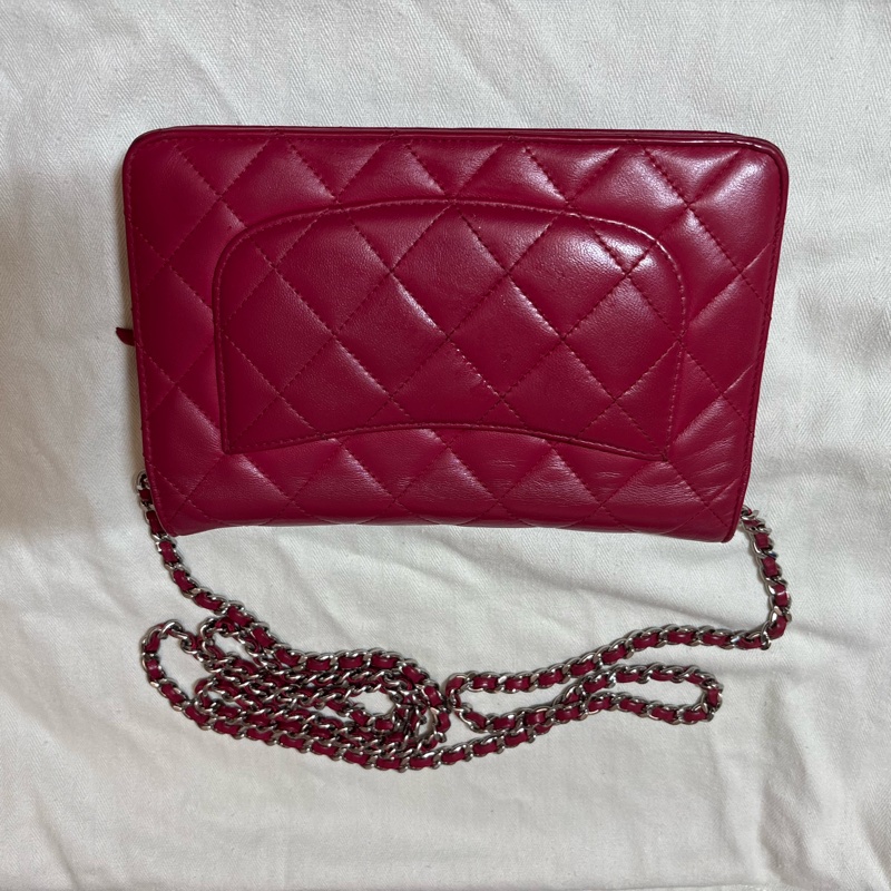 酒紅色CHANEL WOC 銀扣 附保卡-1