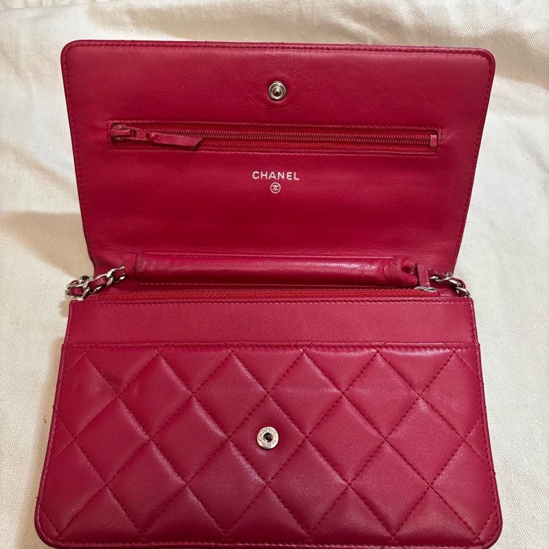 酒紅色CHANEL WOC 銀扣 附保卡-5