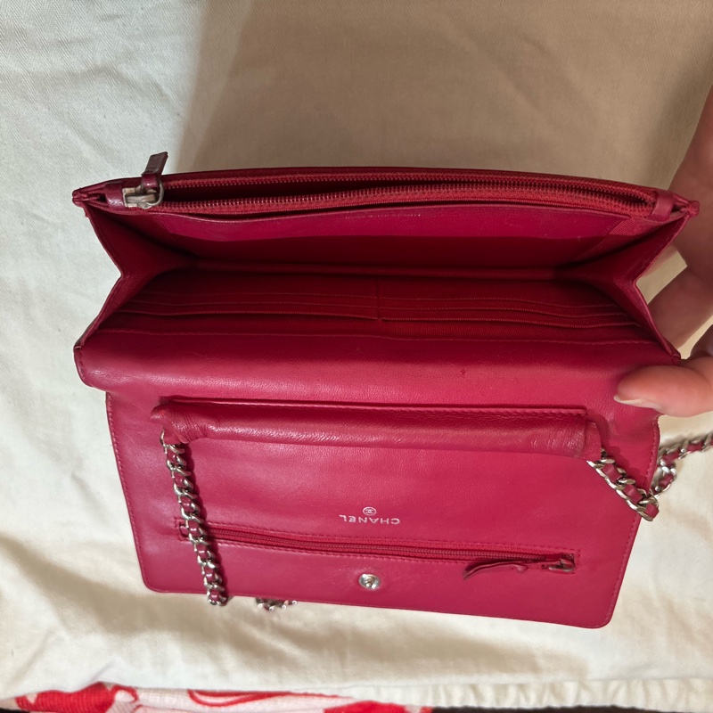 酒紅色CHANEL WOC 銀扣 附保卡-6