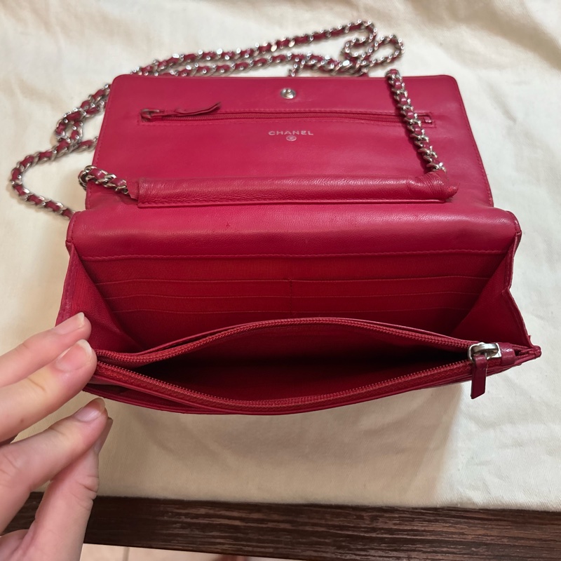 酒紅色CHANEL WOC 銀扣 附保卡-7