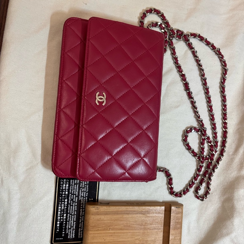 酒紅色CHANEL WOC 銀扣 附保卡-8