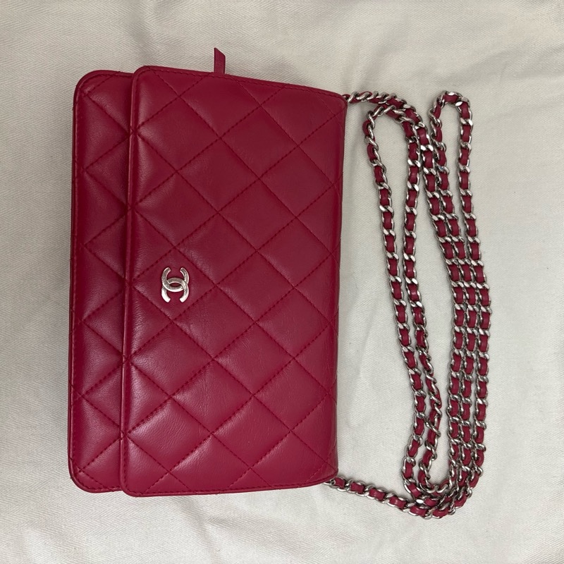酒紅色CHANEL WOC 銀扣 附保卡-9