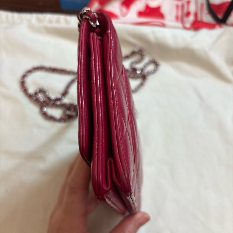 酒紅色CHANEL WOC 銀扣 附保卡-12