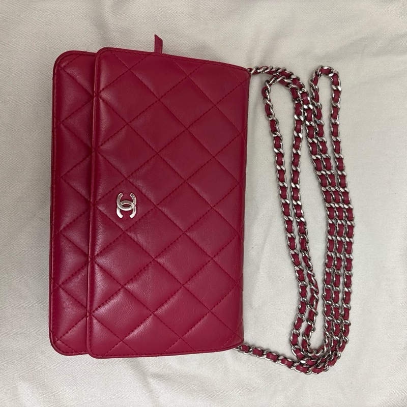 酒紅色CHANEL WOC 銀扣 附保卡-14