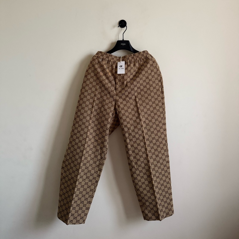 GUCCI 純色滿印老花直筒休閒褲-3