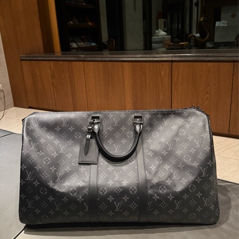 LV 黑老花 keepall 55 kp55 旅行袋