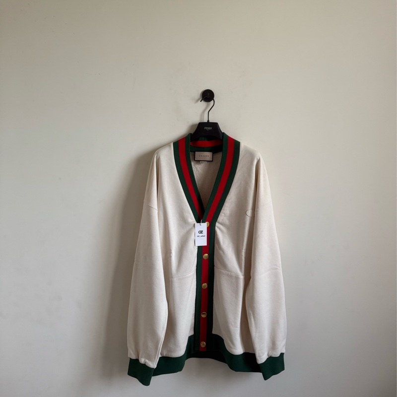 Gucci 紅綠織條雙G小logo開衫-3