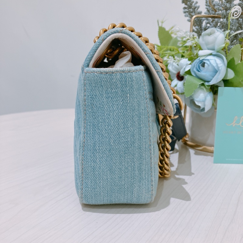 TK1836 GUCCI 古馳小號經典翻蓋式牛仔布鍊帶包包DENIM MATELASSE MIN PEARLY GG MARMONT SHOULDER BAG-3