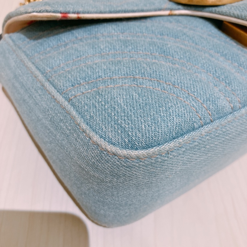 TK1836 GUCCI 古馳小號經典翻蓋式牛仔布鍊帶包包DENIM MATELASSE MIN PEARLY GG MARMONT SHOULDER BAG-6