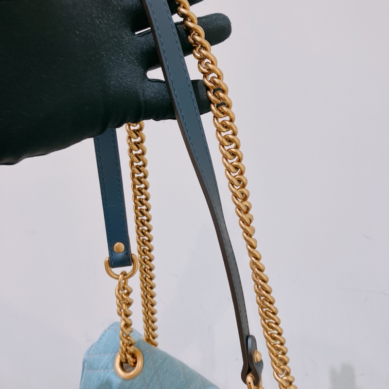 TK1836 GUCCI 古馳小號經典翻蓋式牛仔布鍊帶包包DENIM MATELASSE MIN PEARLY GG MARMONT SHOULDER BAG-11