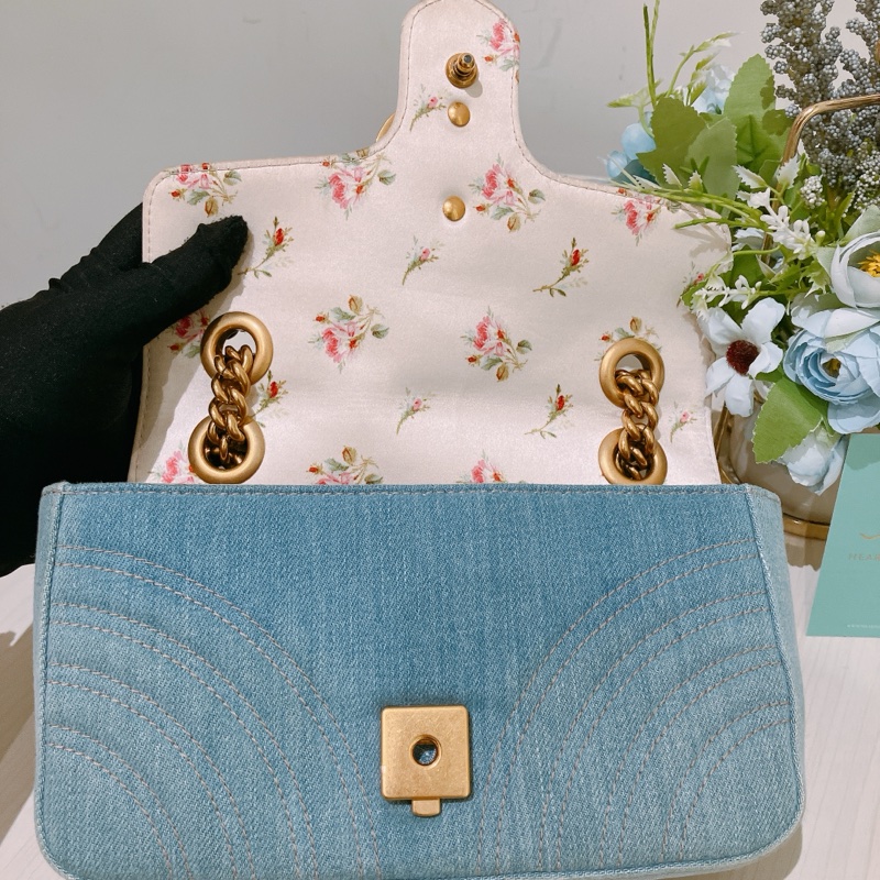 TK1836 GUCCI 古馳小號經典翻蓋式牛仔布鍊帶包包DENIM MATELASSE MIN PEARLY GG MARMONT SHOULDER BAG-17