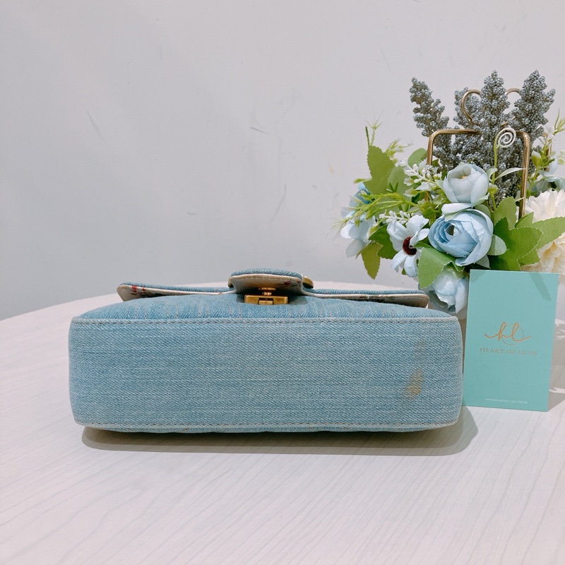 TK1836 GUCCI 古馳小號經典翻蓋式牛仔布鍊帶包包DENIM MATELASSE MIN PEARLY GG MARMONT SHOULDER BAG-28