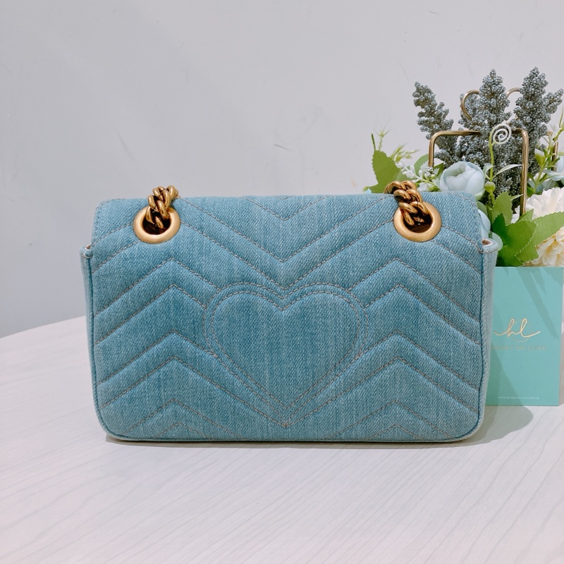 TK1836 GUCCI 古馳小號經典翻蓋式牛仔布鍊帶包包DENIM MATELASSE MIN PEARLY GG MARMONT SHOULDER BAG-29