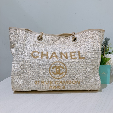 TK1837 CHANEL 香奈兒中號單肩購物鍊帶包包MEDIUM DEAUVILLE TOTE BAG RATTAN
