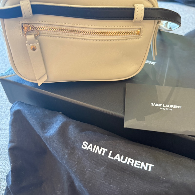 YSL 牛皮皮特金釦流蘇腰包 奶白色 專櫃正品-2
