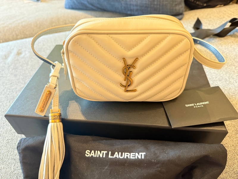 YSL 牛皮皮特金釦流蘇腰包 奶白色 專櫃正品-6