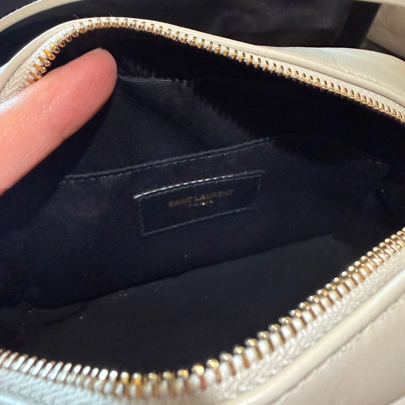 YSL 牛皮皮特金釦流蘇腰包 奶白色 專櫃正品-10