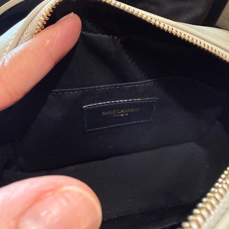 YSL 牛皮皮特金釦流蘇腰包 奶白色 專櫃正品-11