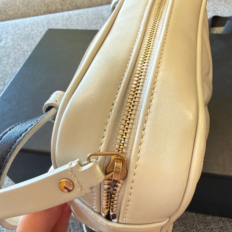 YSL 牛皮皮特金釦流蘇腰包 奶白色 專櫃正品-13