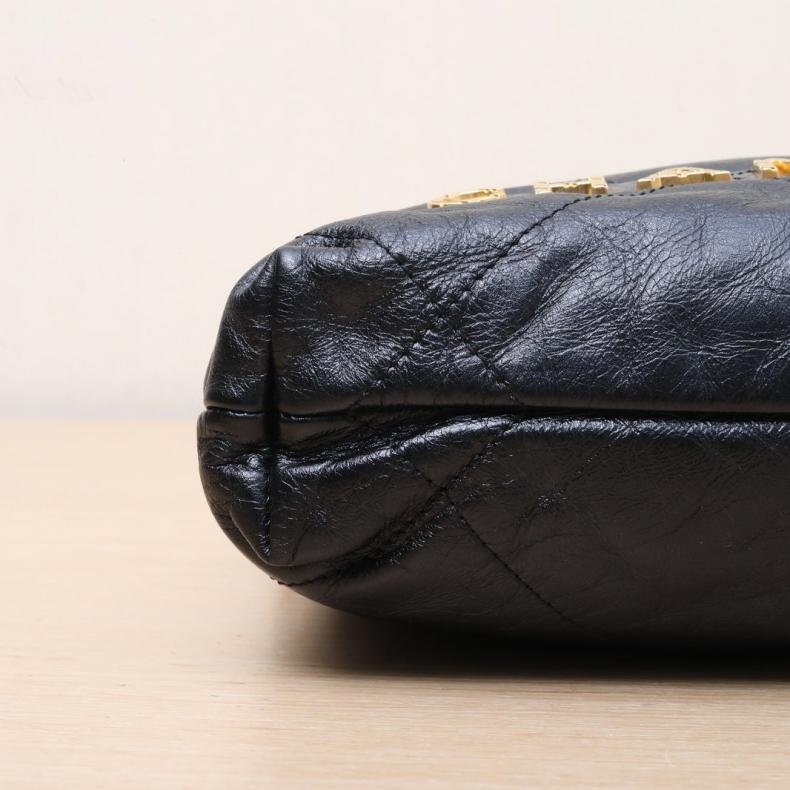 23S 22Bag Tote托特包 Mini 20cm 黑色皮革C晶片開金扣珍珠皮穿雙鍊-2