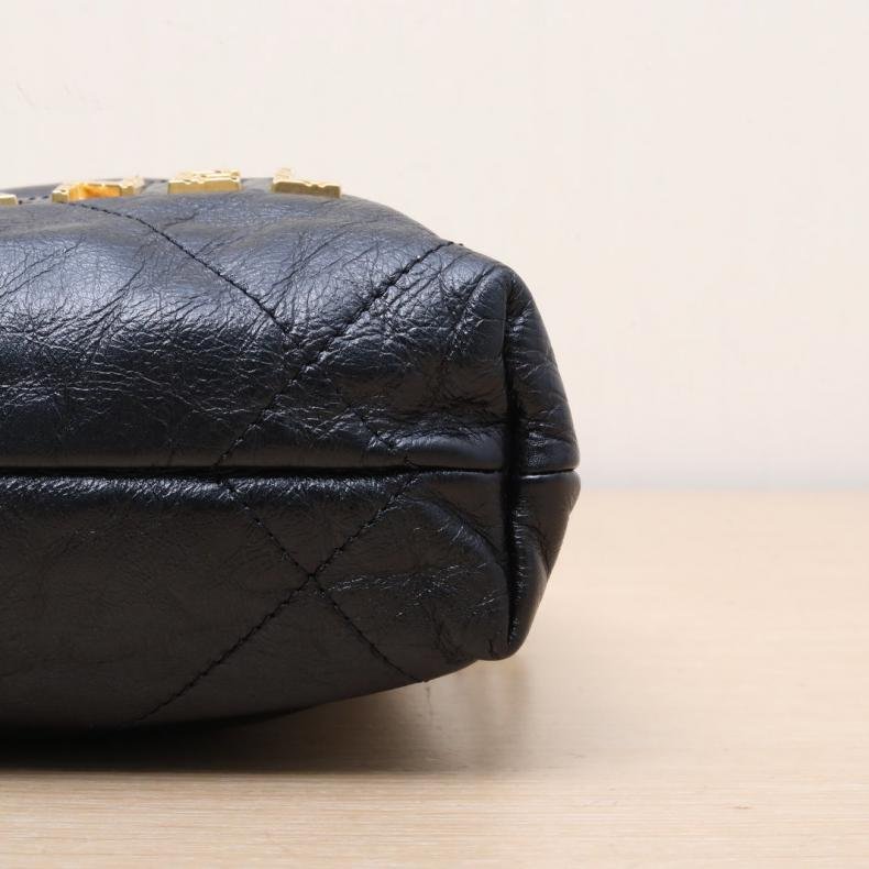 23S 22Bag Tote托特包 Mini 20cm 黑色皮革C晶片開金扣珍珠皮穿雙鍊-3