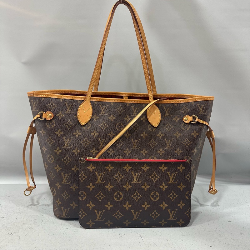 LV m46987 原花金釦neverfull 肩背包 MM-0