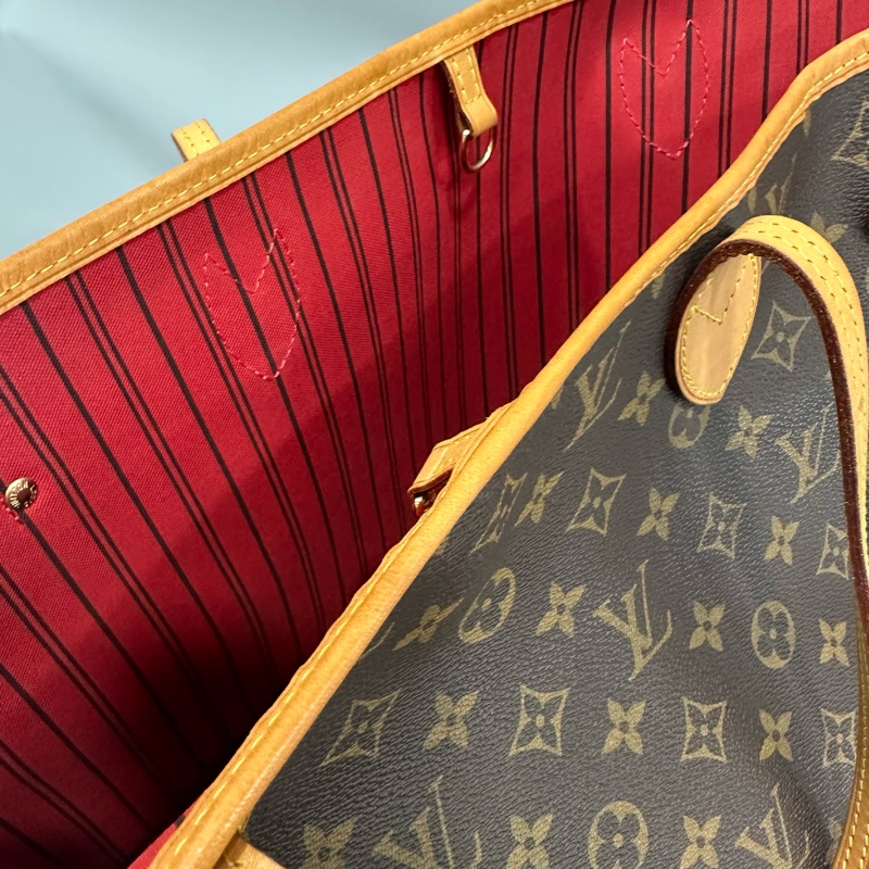 LV m46987 原花金釦neverfull 肩背包 MM-51