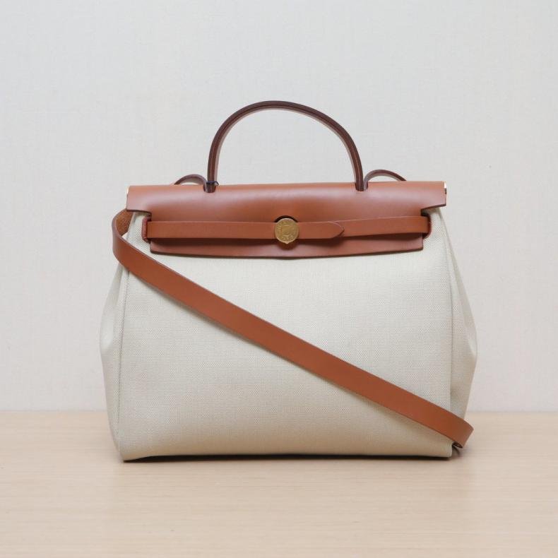 Herbag 31 8L冰河白拼34黃棕色帆布/Hunter皮革B刻金扣-0