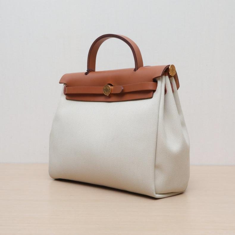 Herbag 31 8L冰河白拼34黃棕色帆布/Hunter皮革B刻金扣-2