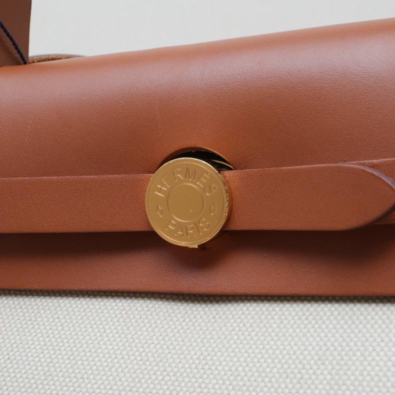 Herbag 31 8L冰河白拼34黃棕色帆布/Hunter皮革B刻金扣-4