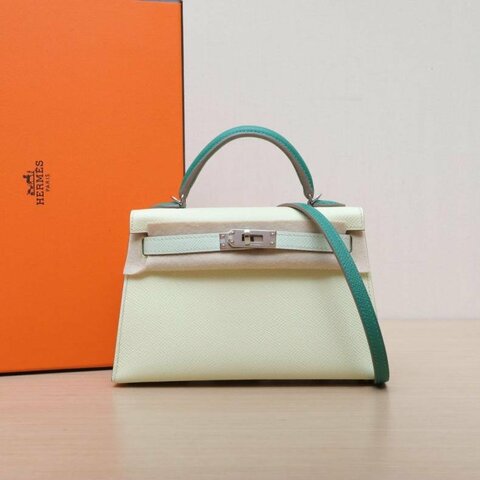 Mini Kelly 二代 19cm 0S氣泡綠拼 I8米爾頓黃拼 A8絲蘭綠 Epsom皮 W刻銀扣