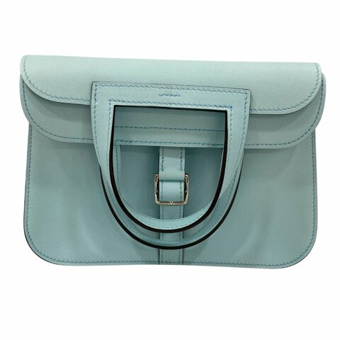 HERMES 愛馬仕 MINI HALZAN 22 SWIFT 手提肩背斜背包 水藍色