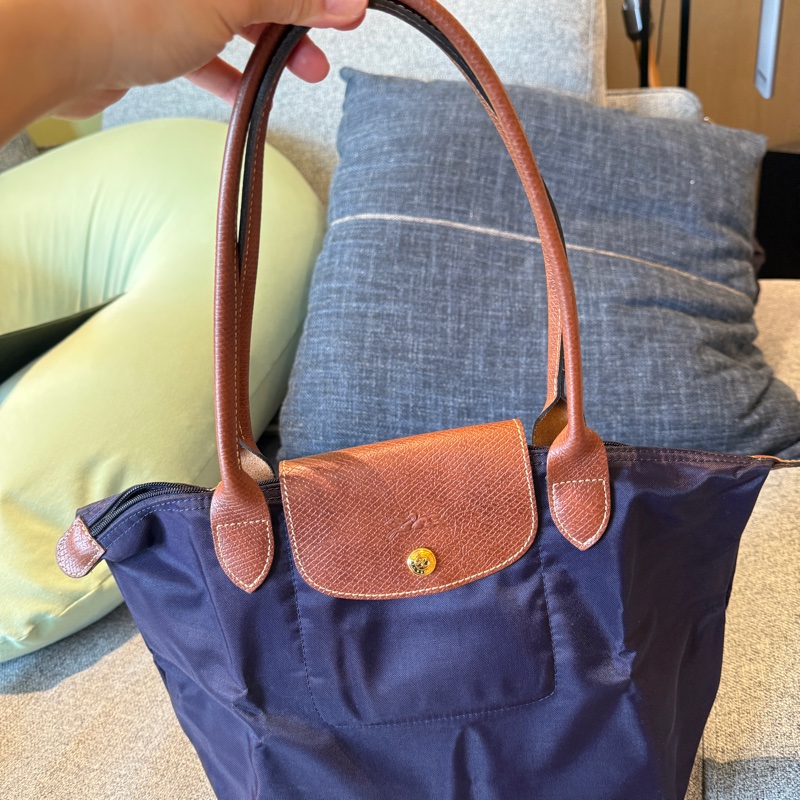 Longchamp 長手把 紫色尼龍皮革包-2