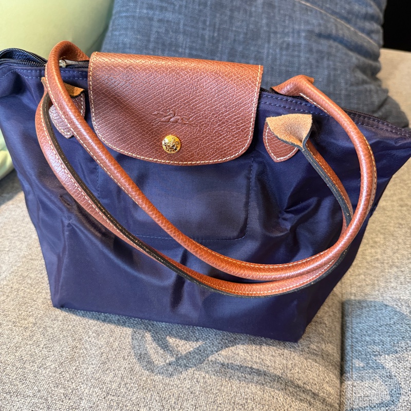 Longchamp 長手把 紫色尼龍皮革包-5