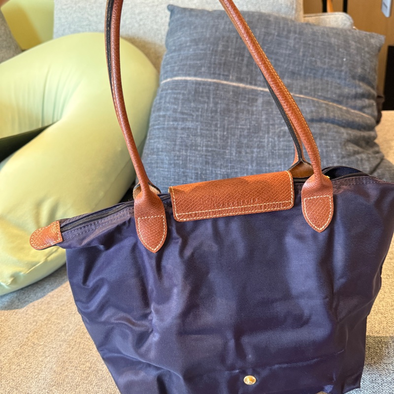 Longchamp 長手把 紫色尼龍皮革包-6