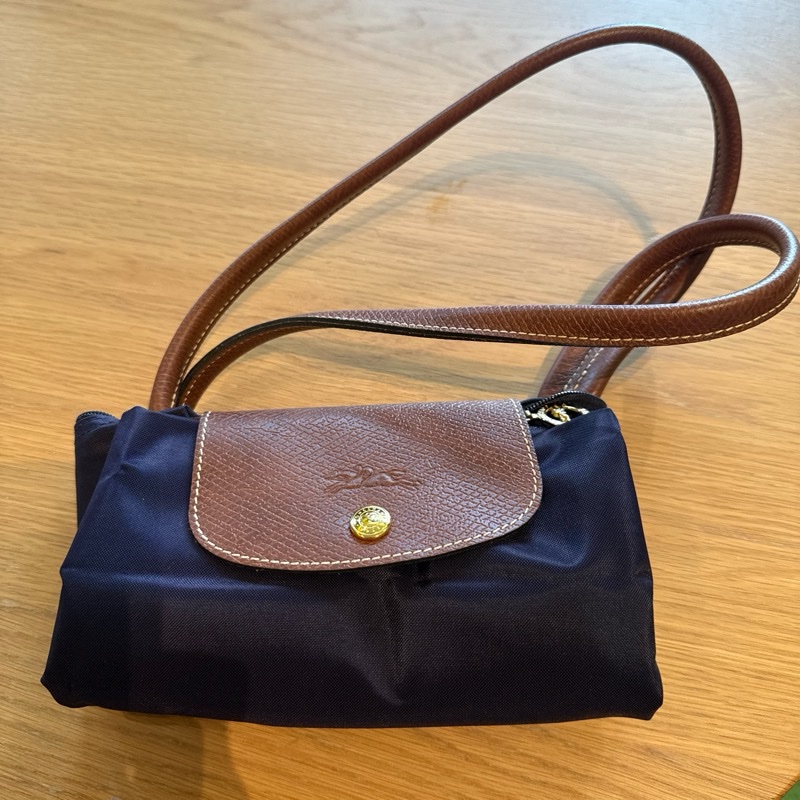 Longchamp 長手把 紫色尼龍皮革包-7