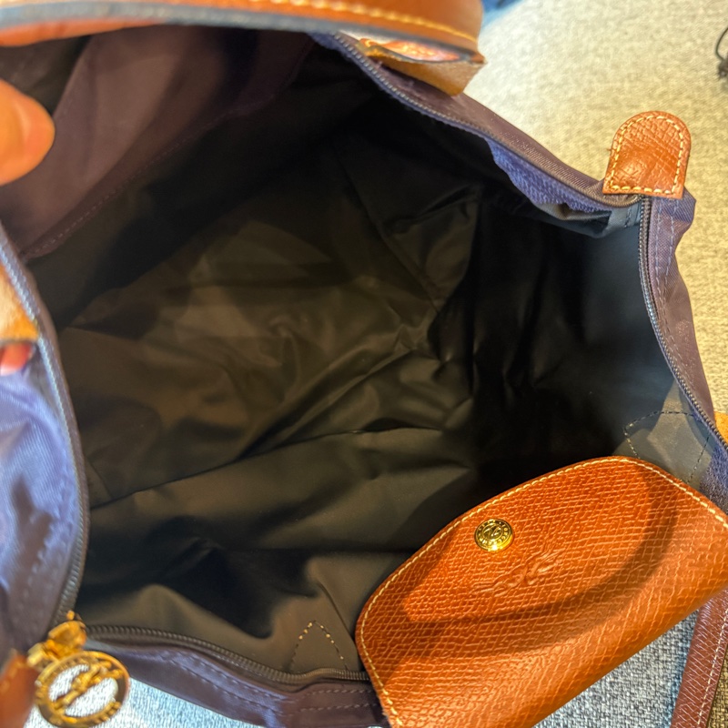 Longchamp 長手把 紫色尼龍皮革包-8