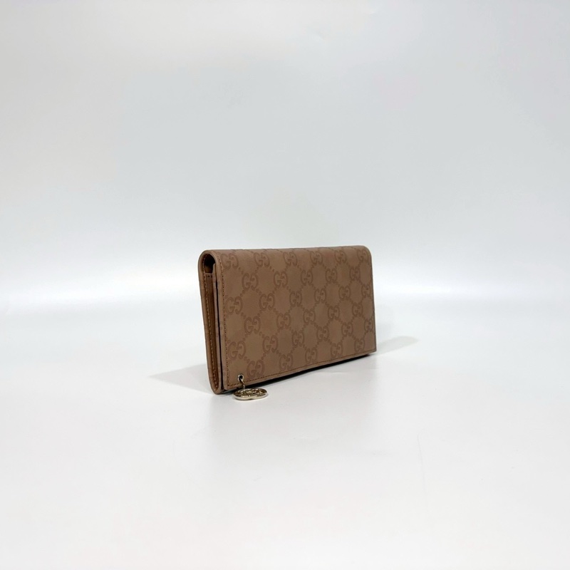 GUCCI藕色壓紋牛皮雙G吊飾長夾212109-3