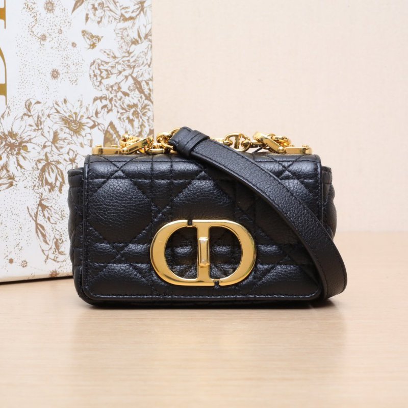 DIOR Caro超迷你13黑色牛皮金扣2021肩背包-0