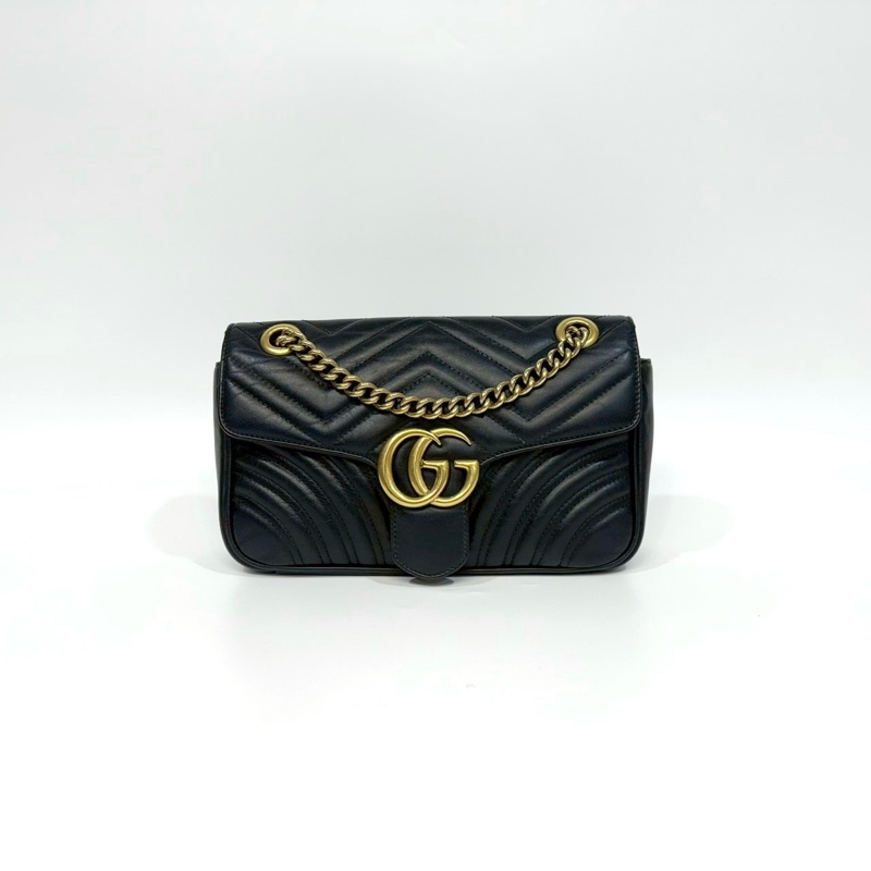 GUCCI黑金牛皮馬夢26下蓋鏈包443497-0