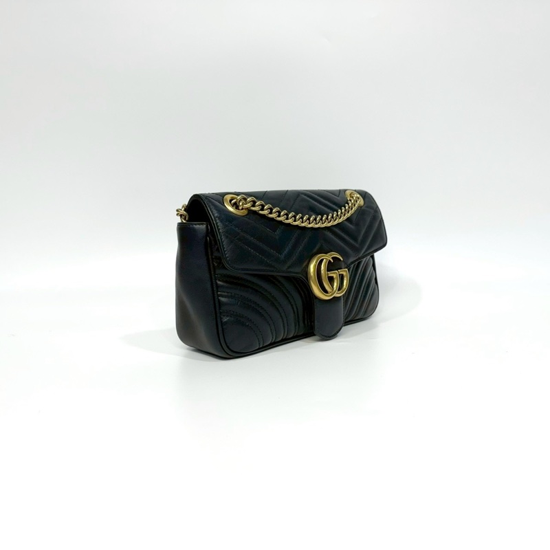 GUCCI黑金牛皮馬夢26下蓋鏈包443497-4
