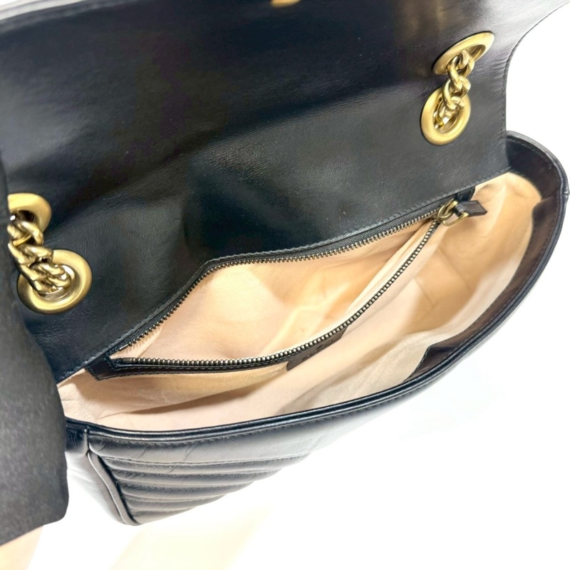 GUCCI黑金牛皮馬夢26下蓋鏈包443497-6