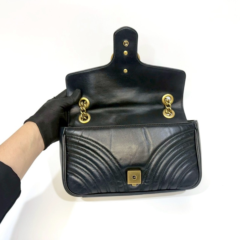 GUCCI黑金牛皮馬夢26下蓋鏈包443497-7