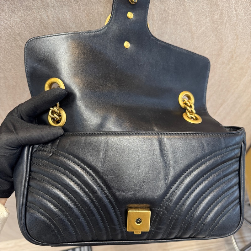 GUCCI黑金牛皮馬夢26下蓋鏈包443497-8