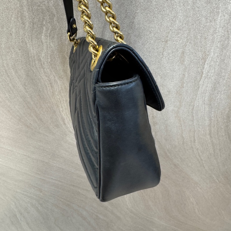 GUCCI黑金牛皮馬夢26下蓋鏈包443497-12