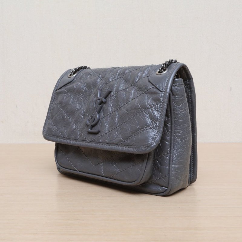 SAINT LAURENT NikiMini21灰色牛皮灰扣肩背包-3